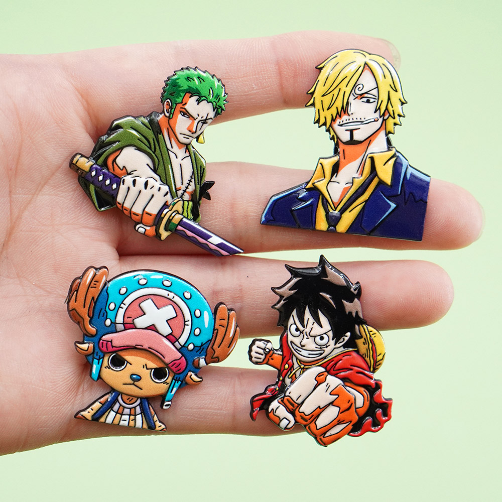 Model Kit One Piece Bandai - 4 قطع دبابيس معدنية كرتونية بتصميم