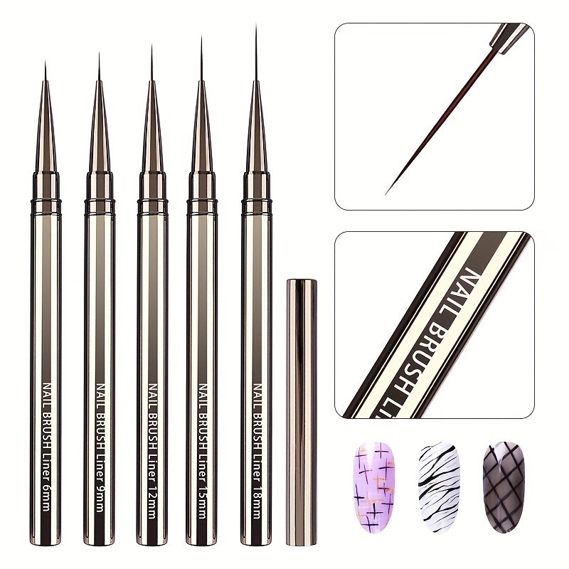 Metallic Paint Set - 5 قطعة مسمار الفن بطانة فرش