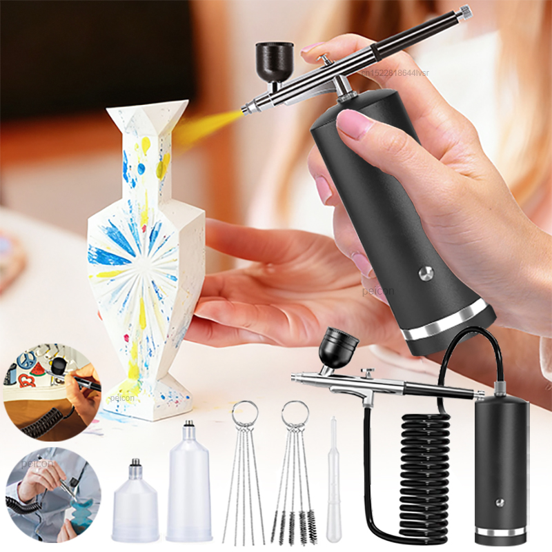 Airbrush Compressor Kit - فرشاة هوائية مع ضاغط هواء، مسدس