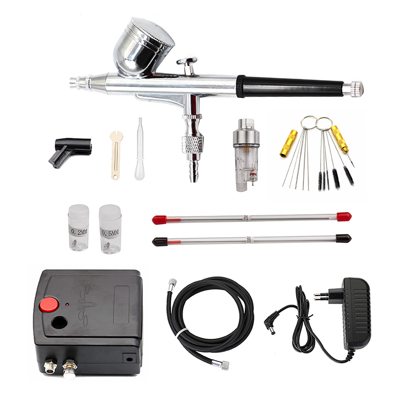Airbrush Compressor Kit - بخاخة مسدس رش مزدوج الحركة مع