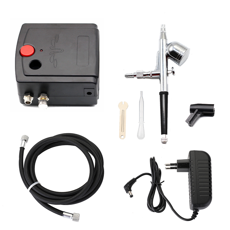 بخاخة مسدس رش مزدوج الحركة مع  - مراجعة Airbrush Compressor Kit وسعره